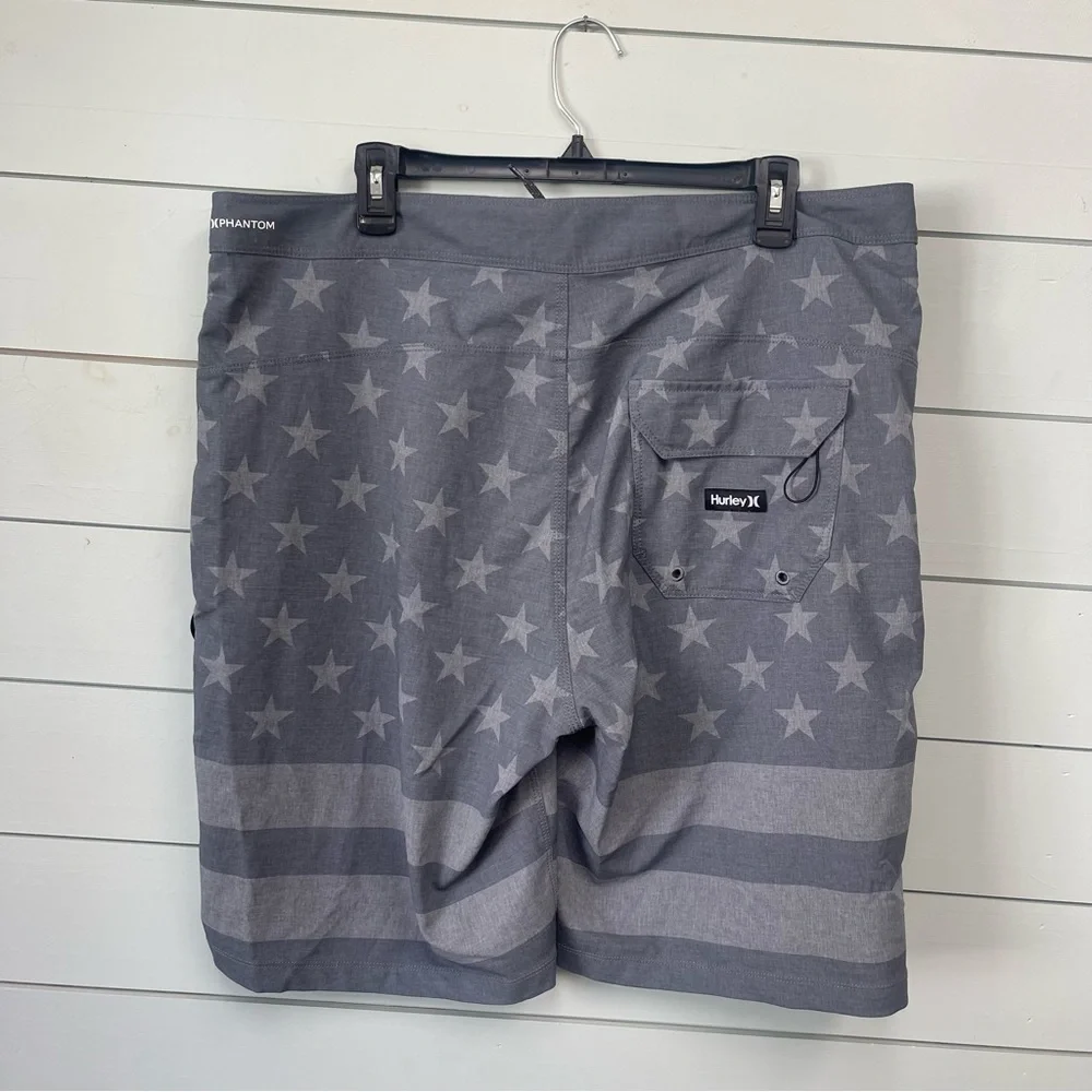Hurley American flag‎ gray swim board shorts men's size 36